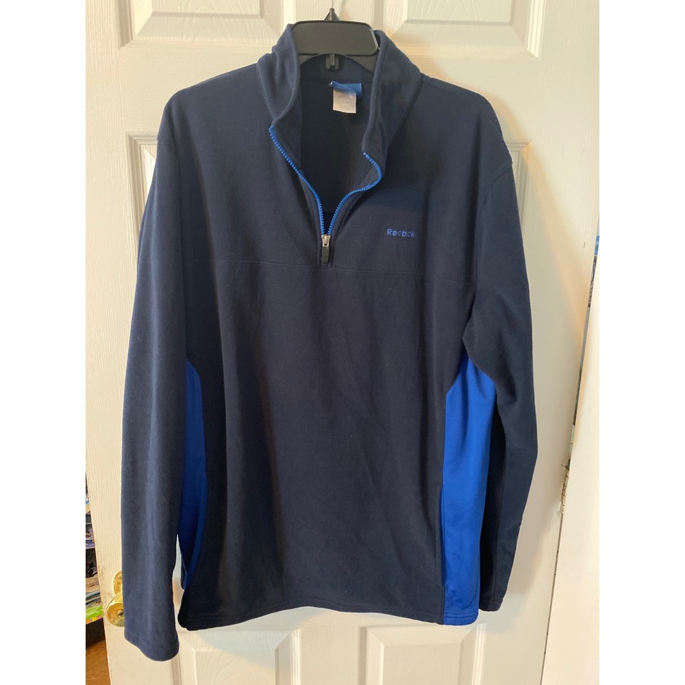 Reebok Mens XL Quarter Zip Fleece Pullover Navy Blue Royal Blue Athletic Jacket